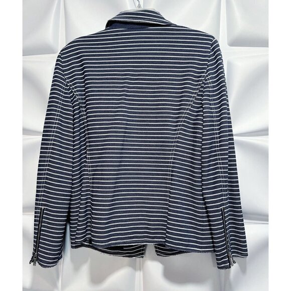 Lafayette 148 Sz 12 Blue Striped Moto Blazer Jacket l Full Zip Up Womens - Picture 7 of 12